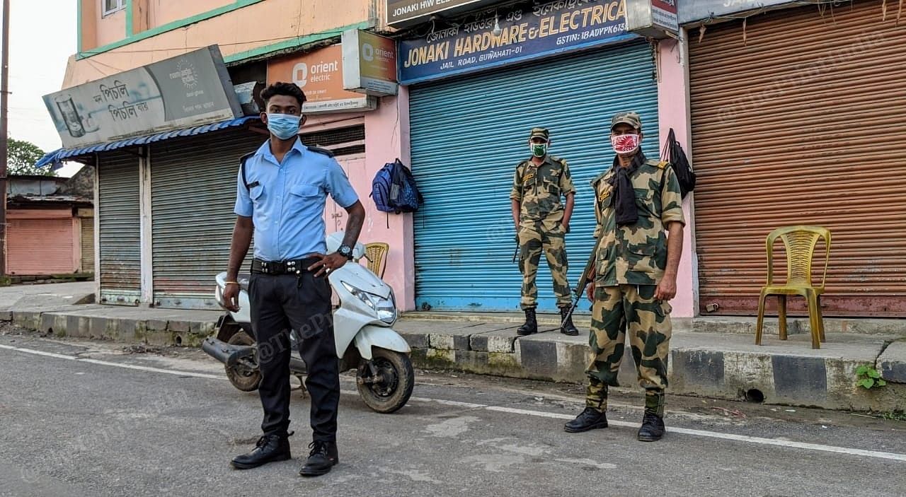Police personnel from different units including CRPF have been deployed across the city in order to ensure non-violations of the lockdown norms, while drones are also used to monitor the situation | Photo: Yimkumla Longkumer | ThePrint