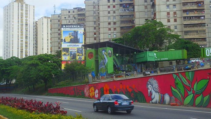Murals on a wall in Venezuela's capital Caracas