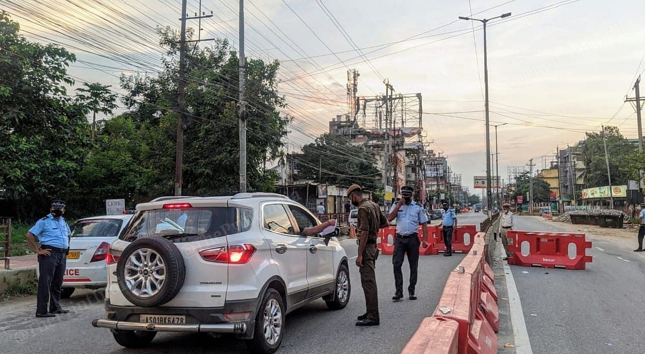 Around 65 vehicles have been detained, 6 people arrested and 6 cases registered in connection with lockdown violation in Guwahati on 30 June | Photo: Yimkumla Longkumer | ThePrint