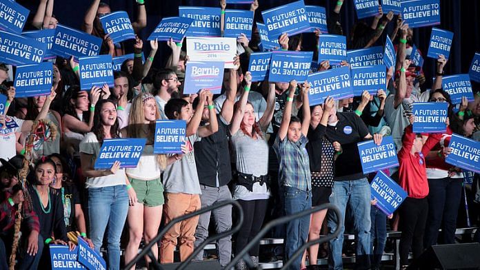 File photo of Bernie Sanders supporters at a campaign rally in Phoenix, Arizona