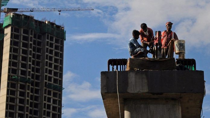 Workers at a metro construction site in Mumbai (representational image) | Photo: ANI Workers at a metro construction site in Mumbai (representational image) | Photo: ANI