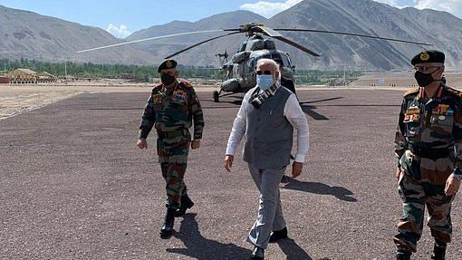 PM Narendra Modi in Ladakh with Chief of Defence Staff General Bipin Rawat and Army Chief MM Naravane | ANI