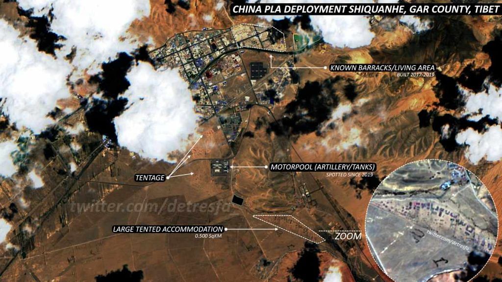On July 21, Twitter user @detresfa posted this satellite image, claiming it to be from Shiquanhe in Tibet Autonomous Region where PLA build-up is seen | Photo: Twitter