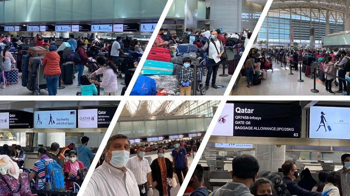 Bengaluru-based IT company Infosys chartered a flight to bring back 76 employees stranded in the US and their families | Photos via Sanjeev Bode of Infosys on LinkedIn