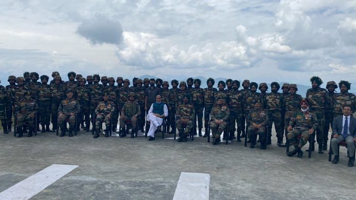 Defence Minister Rajnath Singh with Army personnel in Kupwara