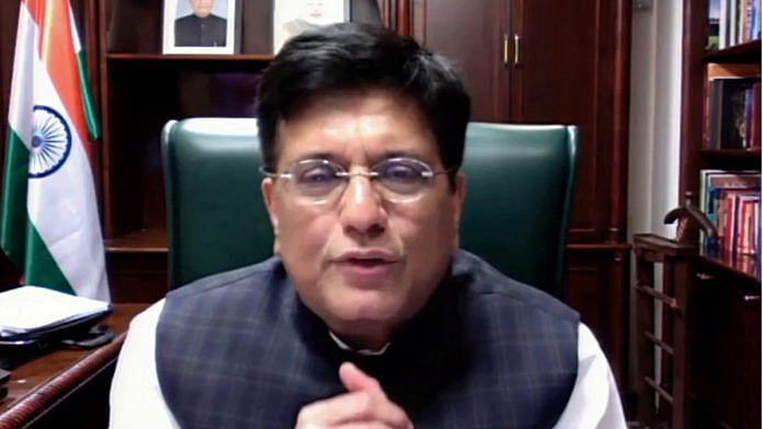 Commerce and Industry Minister Piyush Goyal addresses the US-India Business Council’s virtual India Ideas Summit Tuesday | Photo: ANI