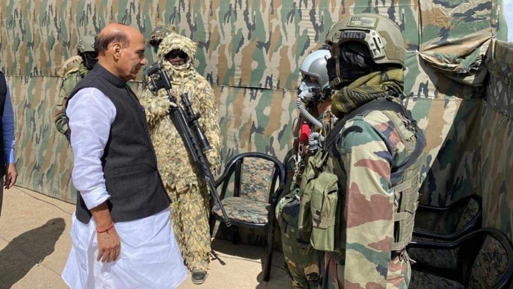 Defence Minister Rajnath Singh with special forces personnel in Ladakh Friday | By special arrangement