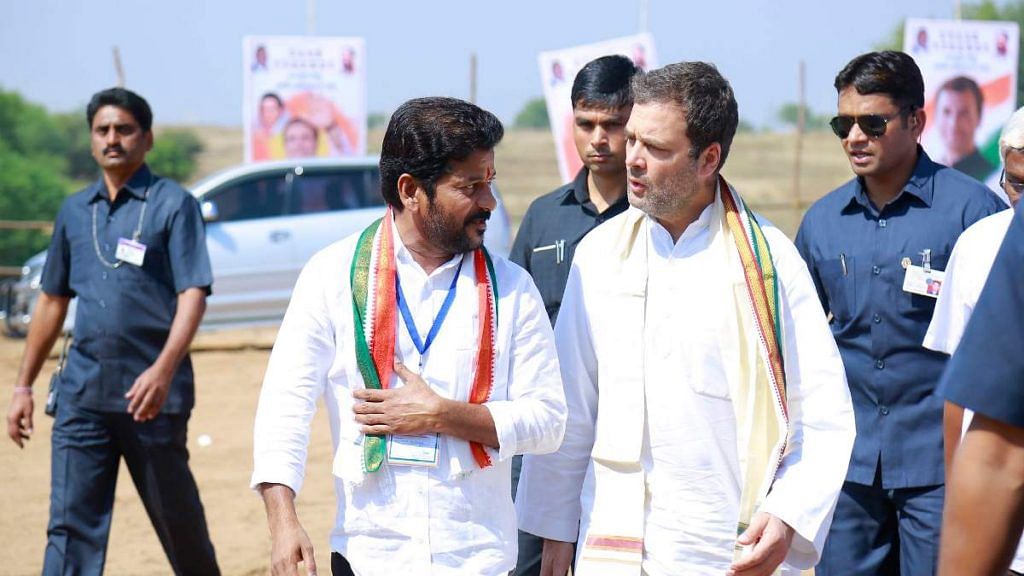 A file photo of Congress MP A. Revanth Reddy with former party president Rahul Gandhi | Twitter | @revanth_anumula