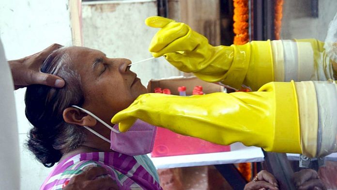 A woman is tested for Covid-19 in Patna, Bihar, Wednesday | Photo: ANI