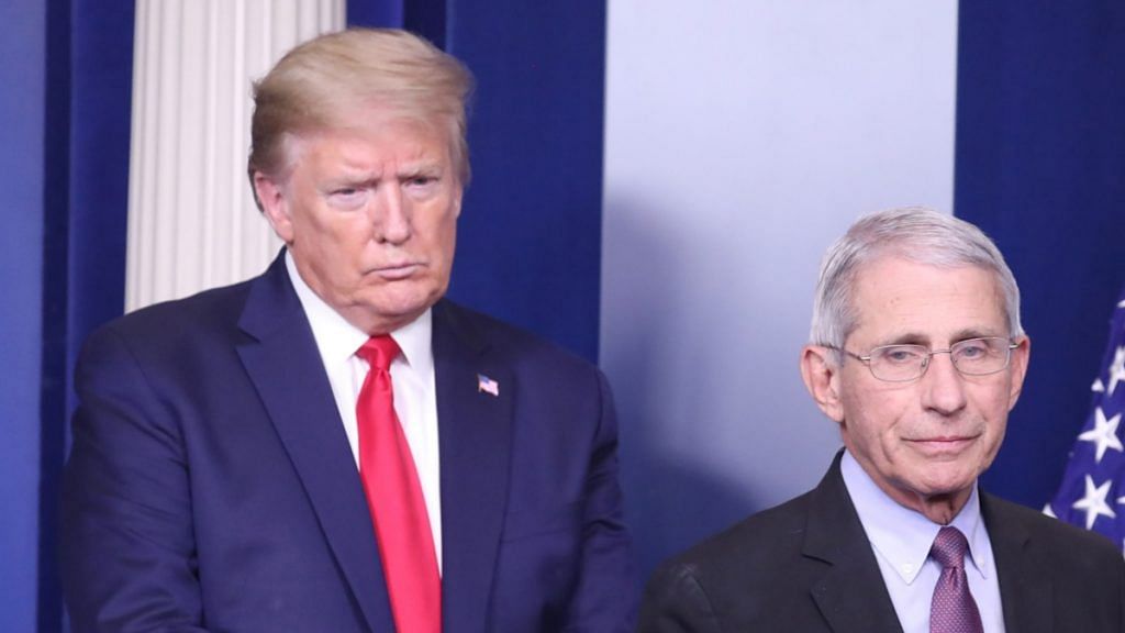 File photo of US President Donald Trump, left, and Anthony Fauci, director of the National Institute of Allergy and Infectious Diseases, during a news conference at the White House in Washington, DC on 22 April | Photo: Michael Reynolds | EPA via Bloomberg