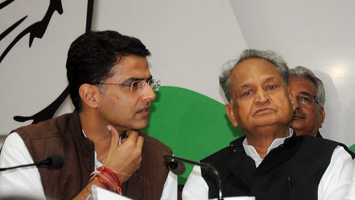 File image of sacked Rajasthan Deputy CM Sachin Pilot and CM Ashok Gehlot | Photo: ANI