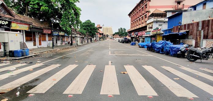 A deserted road during the 'triple lockdown' strategy in Thiruvananthapuram on 6 July | ANI Photo