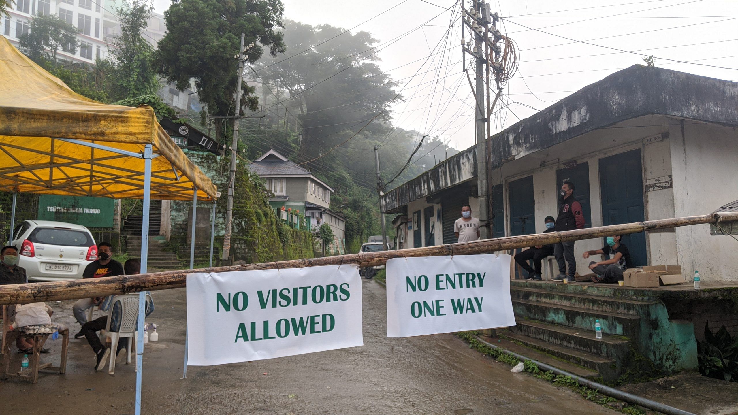 Members of the Kohima Village Council have set up a temporary tent and check post in order to regulate visitors coming inside the village. | Photo: Yimkumla Longkumer/ThePrint