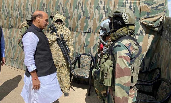 Defence Minister Rajnath Singh with special forces personnel in Ladakh Friday | By special arrangement