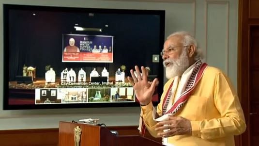 PM Narendra Modi speaking at the foundation stone laying ceremony of Manipur water supply project via video link in July 2020 | Twitter