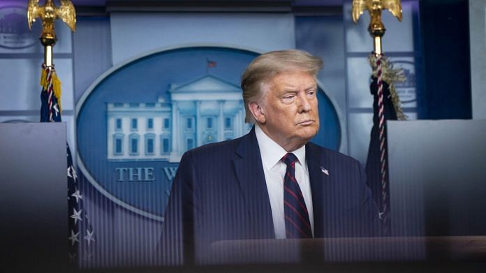 Donald Trump during a news conference in the White House in Washington, DC