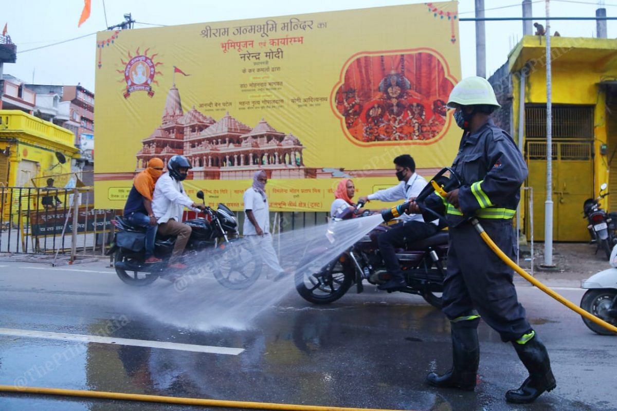 Fumigation and disinfecting with sodium hypochlorite solution are being carried out as per protocol | Photo: Suraj Singh Bisht | ThePrint