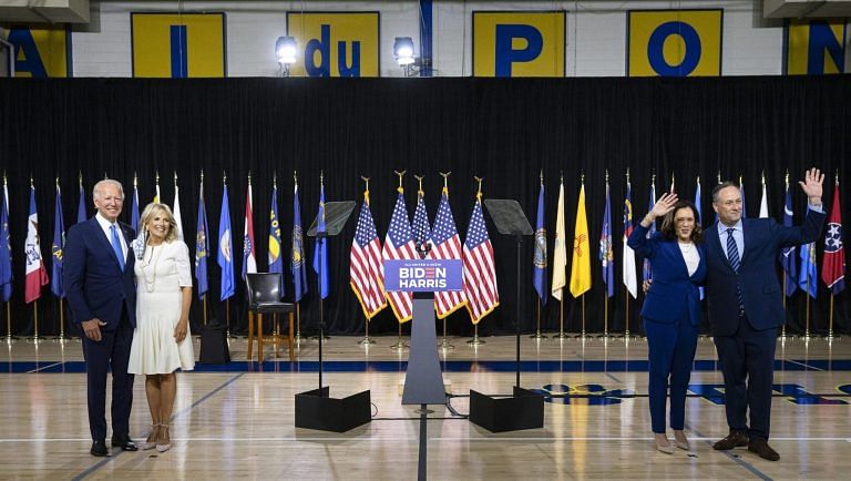 Joe Biden & Kamala Harris make socially distanced debut as Democratic challengers to Trump
