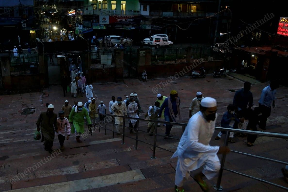 People climbed the stairs leading from the narrow Old Delhi lane up to the Jama Masjid courtyard | Suraj Singh Bisht | ThePrint