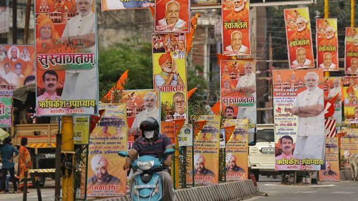'Welcome' posters line the streets of Ayodhya ahead of the Ram Mandir bhoomi pujan ceremony set for Wednesday | Photo: Suraj Singh Bisht | ThePrint