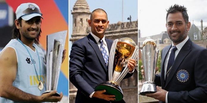 MS Dhoni with the 2007 ICC World Twenty20, the 2011 ICC Cricket World Cup and the 2013 ICC Champions Trophy | Twitter (@ICC)