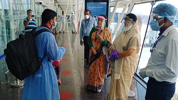 Airport passengers arescreened for Covid-19 in Indore, in this June file photo | Representational image | ANI
