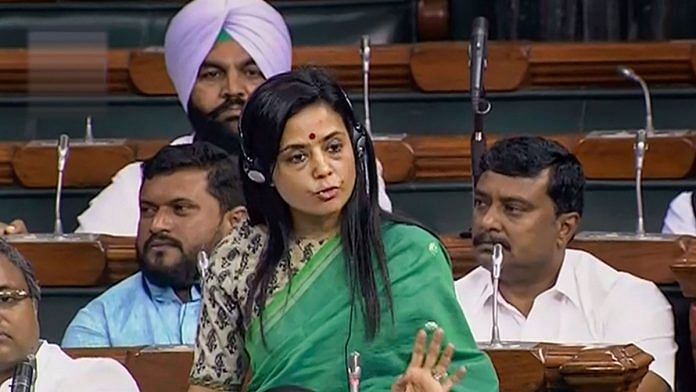 File photo of Trinamool MP Mahua Moitra speaking in Lok Sabha | LSTV/PTI Photo