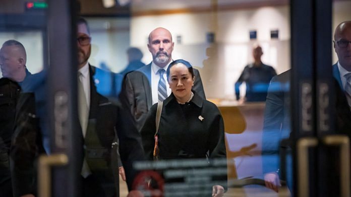 Meng Wanzhou exits the Supreme Court after an extradition hearing in Vancouver on 23 January 2020. Photo: Darryl Dyck | Bloomberg