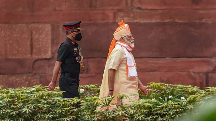 Prime Minister Narendra Modi arrives to take part in the 74th Independence Day celebrations, at Red Fort in New Delhi | PTI