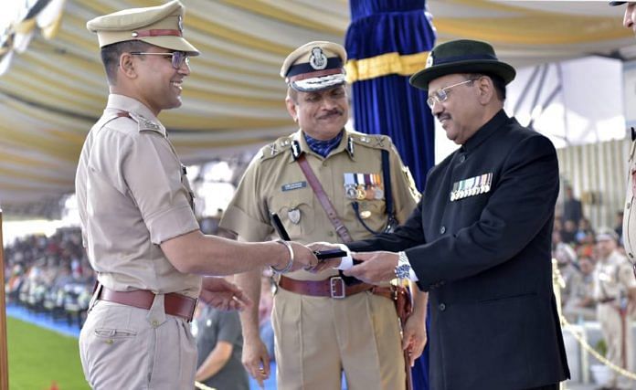 CRPF Assistant Commandant Naresh Kumar receives his second and third police gallantry medals from NSA Ajit Doval in 2019 | By special arrangement