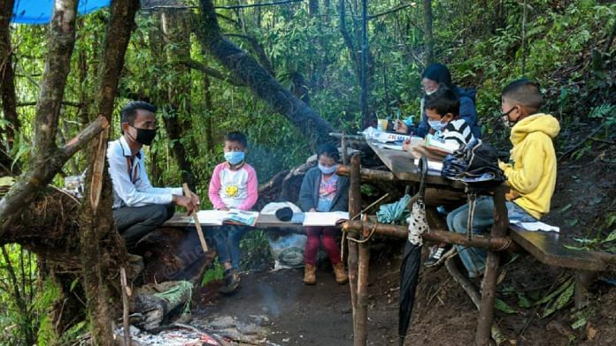 At least 39 students in Tsuruhu village, Nagaland, have been taking their online exams inside a dense forest for the past two weeks | Yimkumla Longkumer | ThePrint