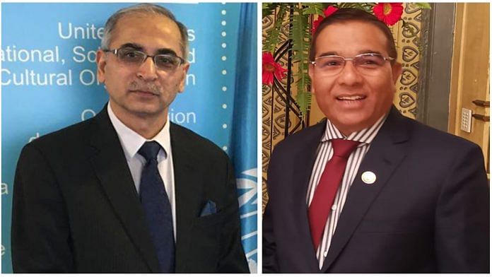 India’s Ambassador to Nepal Vinay Mohan Kwatra (L) and Nepal Foreign Secretary Shanker Das Bairagi | Facebook/IndiaInFrance | Twitter/bairagi_shanker