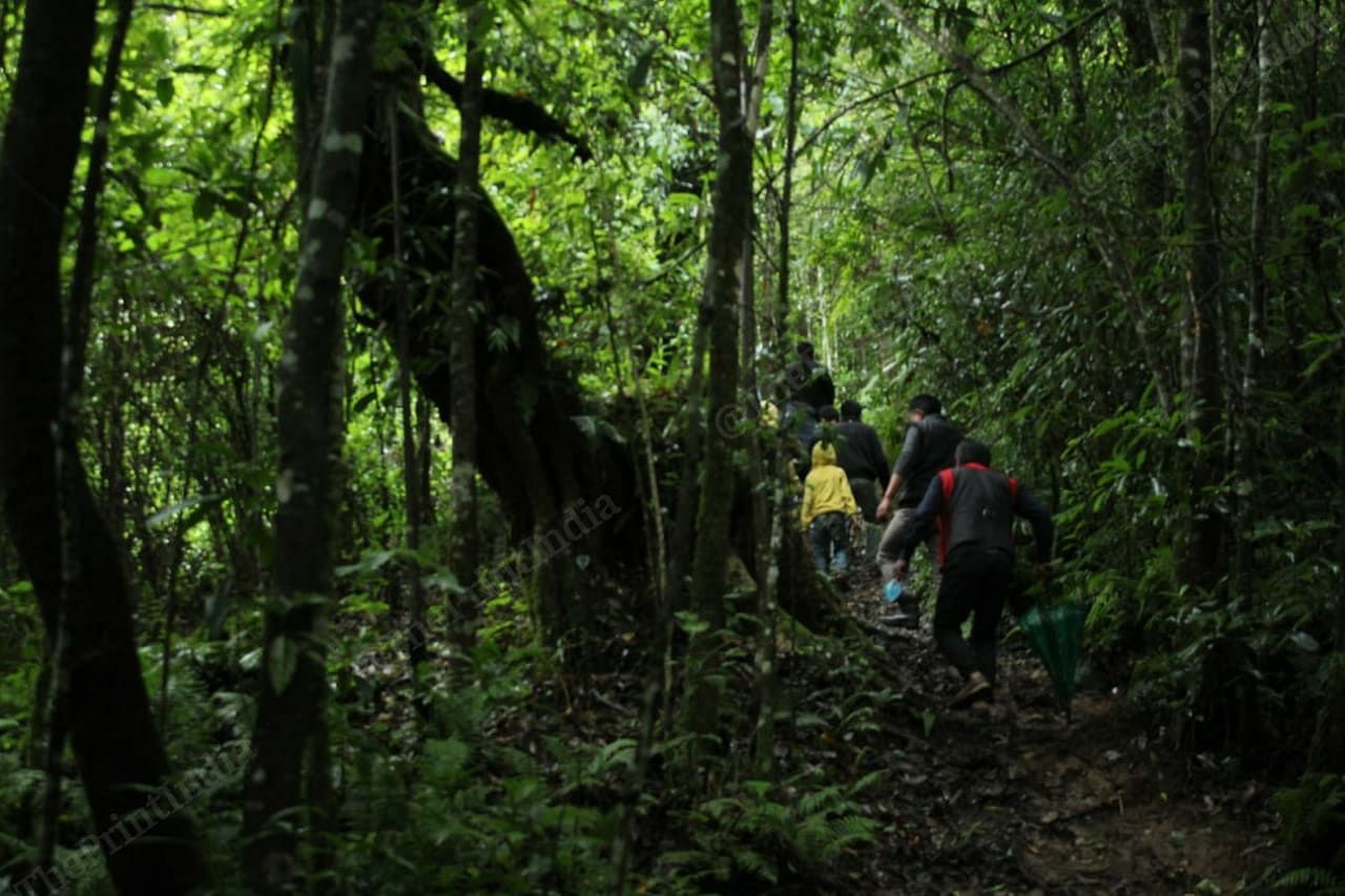The kids have to trek for about 3 kilometres through the thick forest to reach the spot, where they are appearing for their mid-term exams. | Yimkumla Longkumer | ThePrint