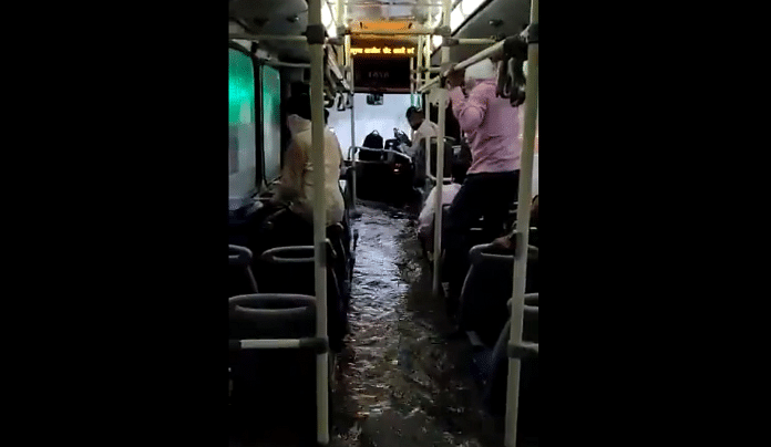 Screengrab from the video of a waterlogged bus | Twitter