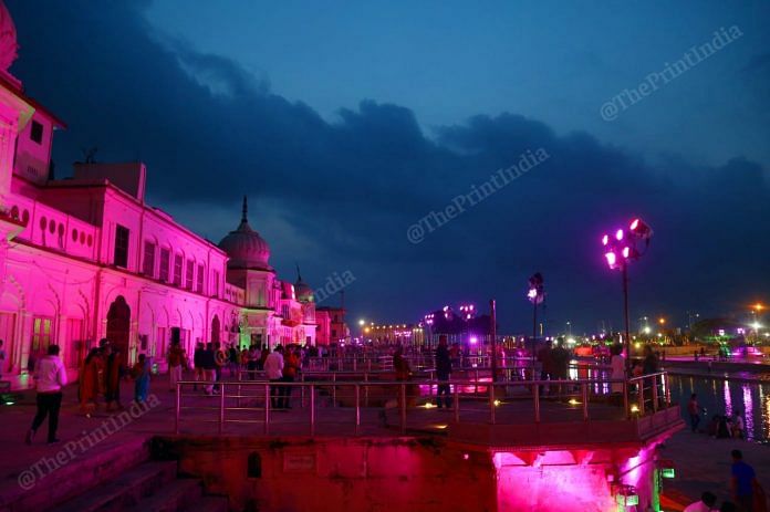 The Ayodhya ghat is lit up on the eve of the Ram temple bhumi pujan