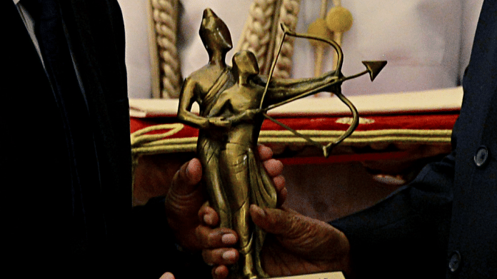 File image of the trophy of Dronacharya Award | ANI