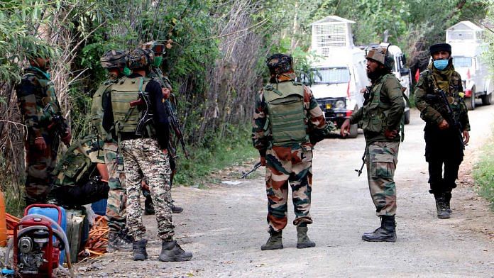 Representational image of troops standing guard at an encounter site in Jammu and Kashmir | Photo: ANI