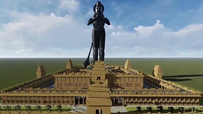 A screenshot of the proposed Hanuman statue. | Photo: Youtube/Hanumad Janmabhoomi Teertha Kshetra Trust