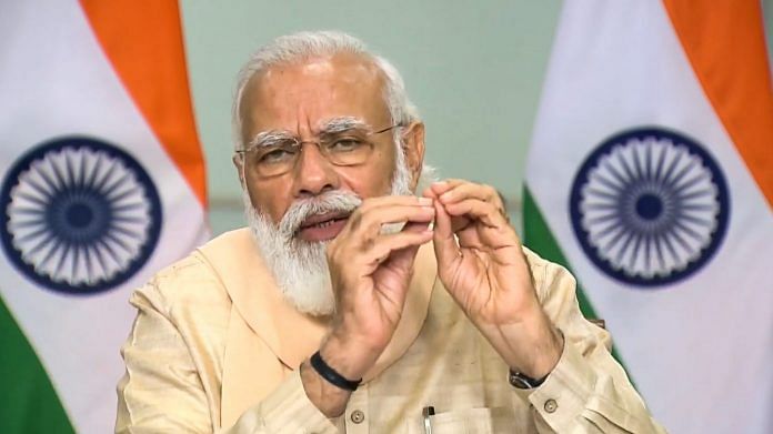 Prime Minister Narendra Modi speaks during a discussion with the Chief Ministers of 10 states via video conferencing on COVID-19 situation, in New Delhi. | PTI