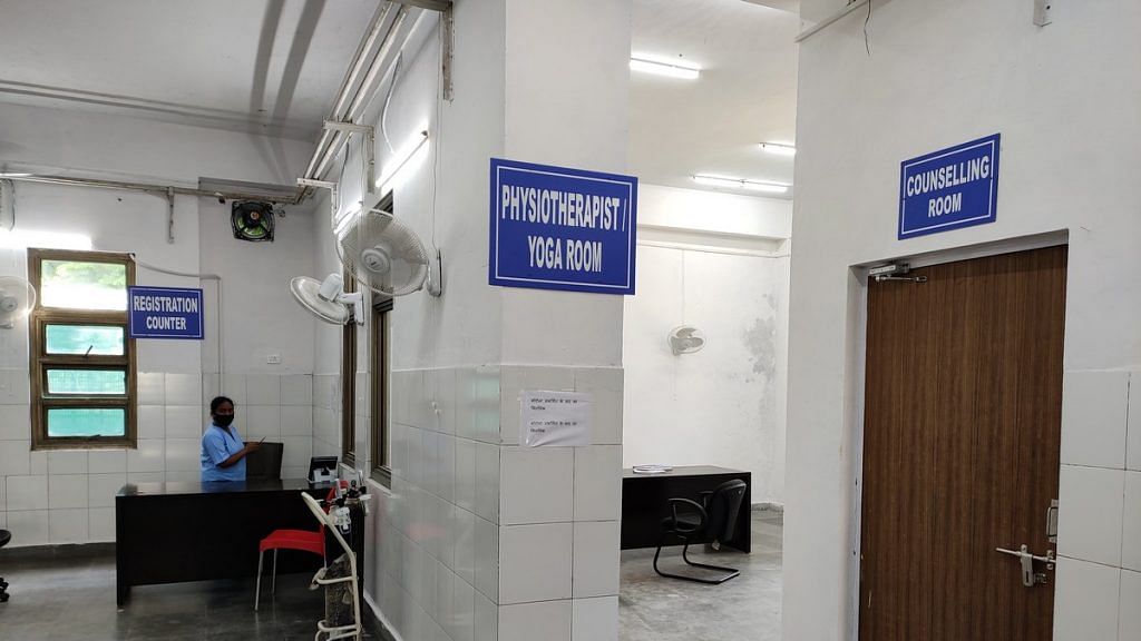 A sign showing the way towards the dedicated physiotheraphy/yoga room at the post-Covid clinic | Photo: Simrin Sirur | ThePrint