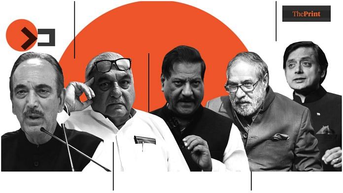 Congress leaders Ghulam Nabi Azad, Bhoopinder Singh Hooda, Prithviraj Chavan, Anand Sharma and Shashi Tharoor. | Photo: Soham Sen/ThePrint