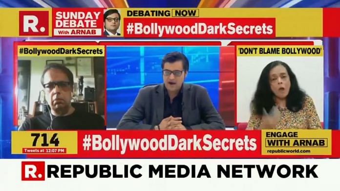 A screengrab of a Republic TV show on Bollywood and Sushant Singh Rajput's death | File image
