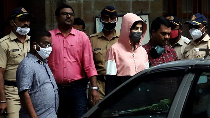 Bollywood Actress Rhea Chakraborty leaves at NCB office, in Mumbai on Monday. | ANI