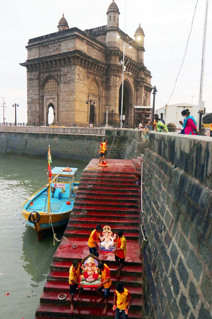 Only a few people showed up for Ganesh visarjan at the Gateway of India, which is usually teeming with locals as well as tourists | Vasant Prabhu | ThePrint