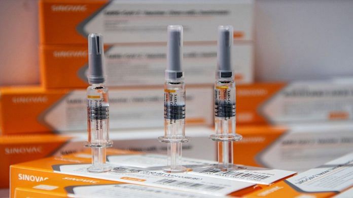 A Sinovac Biotech LTD vaccine candidate for coronavirus on display at the China International Fair for Trade in Services in Beijing | Noel Celis | AFP/Getty Images via Bloomberg
