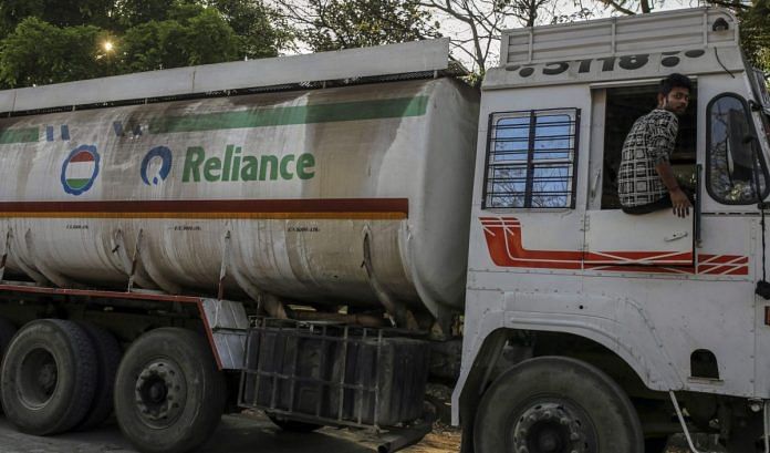 A Reliance Industries Ltd. oil tanker truck.