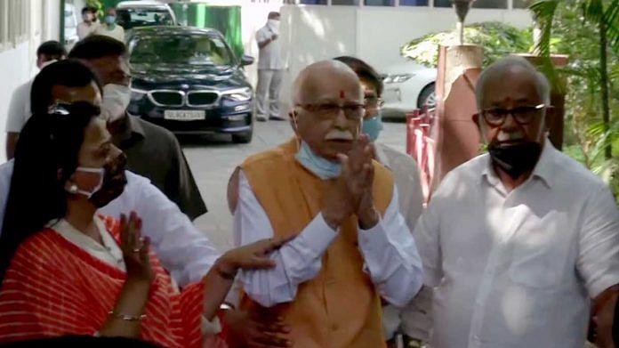 BJP senior leader Lal Krishna Advani after being acquitted in Babri Masjid demolition case, in New Delhi Wednesday | ANI