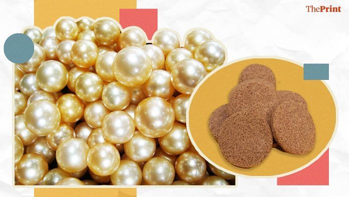 Representational image of pearls and raagi biscuits | Source: sanjeevkapoor.com and Pixabay