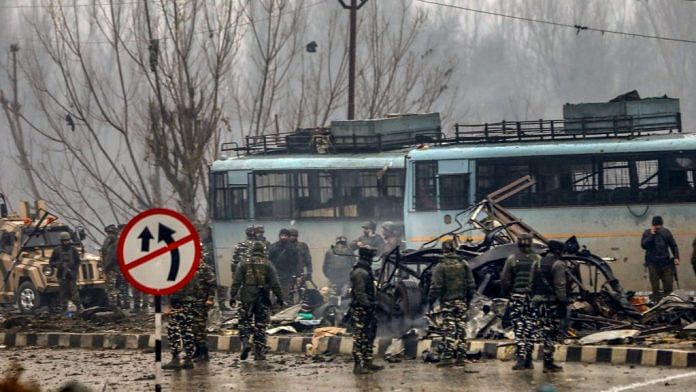 Security personnel at the site of the 14 February 2019 Pulwama attack, which killed 40 CRPF personnel | File photo | PTI
