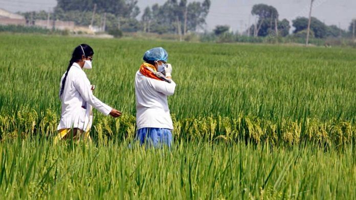 Members of a health team at Sahnewal village of Ludhiana in Punjab to collect samples for Covid-19 | Praveen Jain | ThePrint